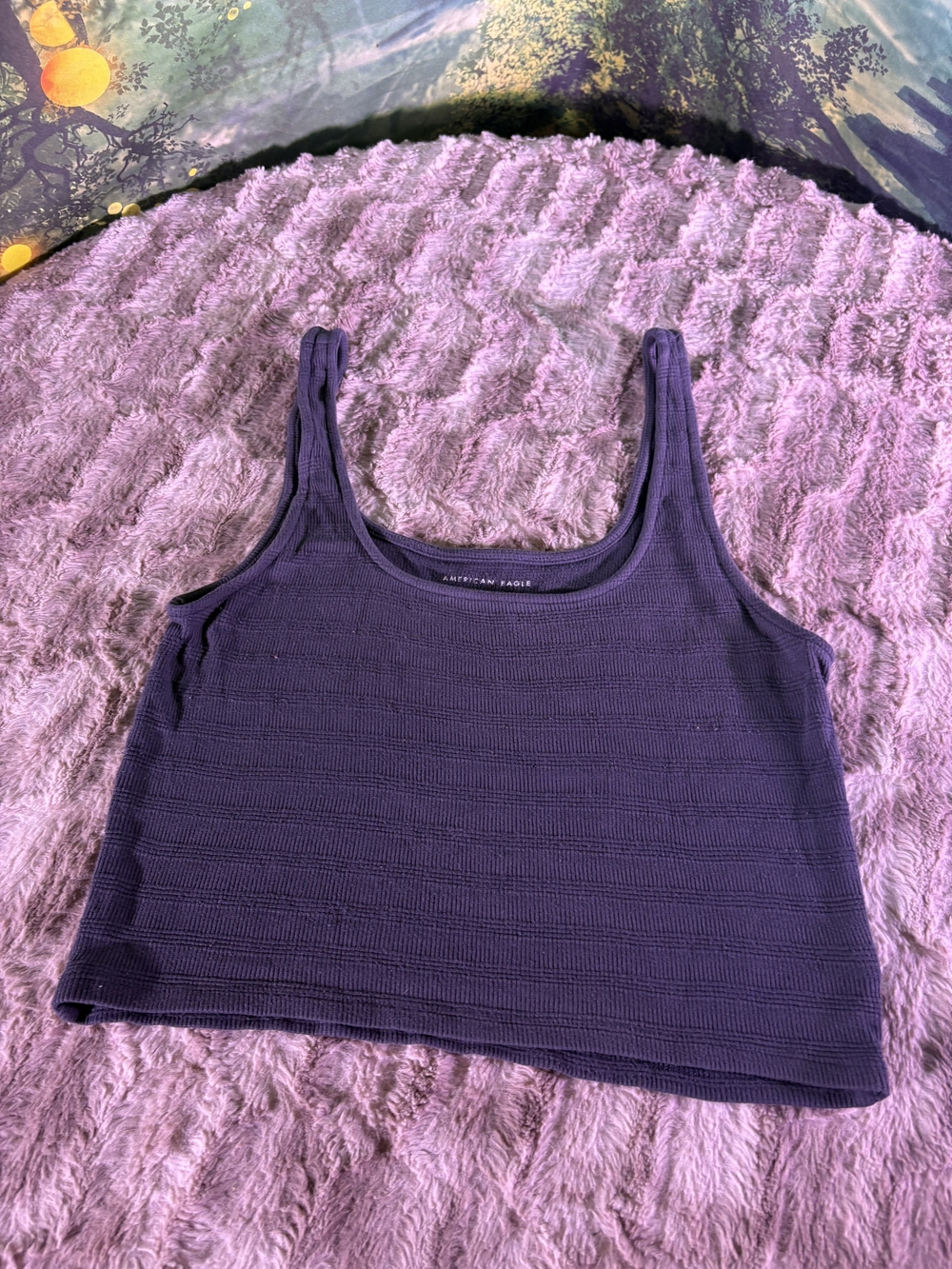 American Eagle Dark Gray Ribbed Square Neck Crop Tank Top  Medium